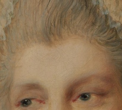 Gainsborough's loose brushwork still renders the catchlight clearly, giving the sitter a lifelike presence despite the formal setting