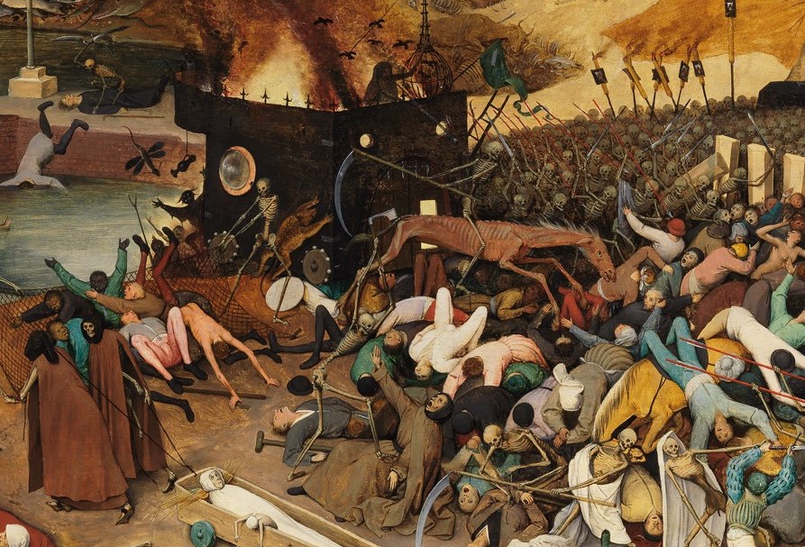 A military phalanx where the shields are coffin lids , Death has organized itself into an army; the industrial logic of mass death prefigures something modern and deeply unsettling