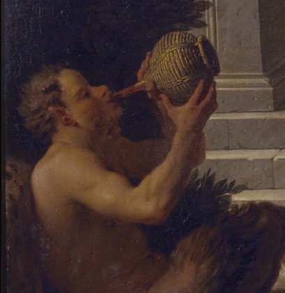 A satyr, a creature of primal indulgence, drinks deeply.