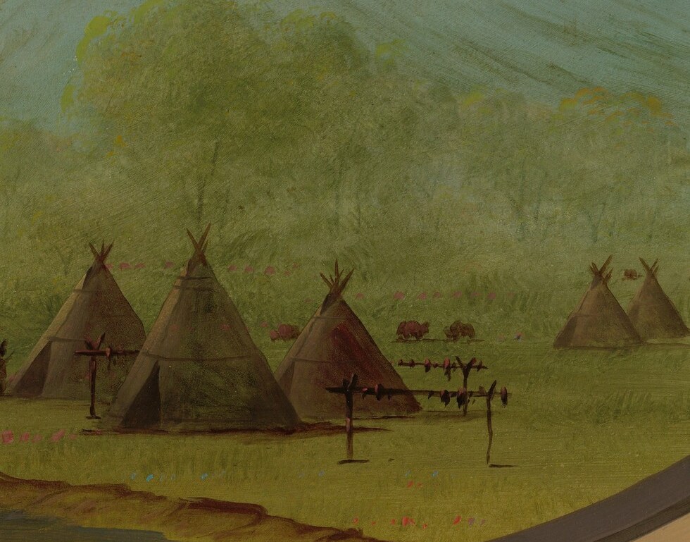 Later, he painted this quiet scene, 'A Small Crow Village.'