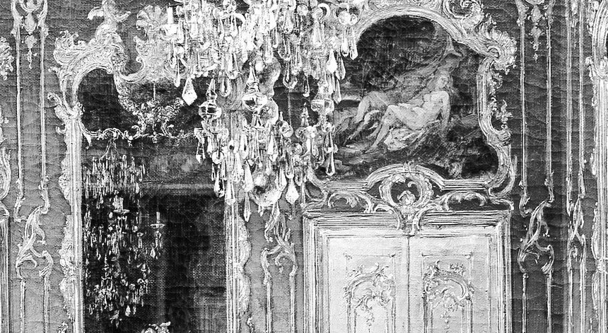 The gilded paneling is in the Art Nouveau style.
