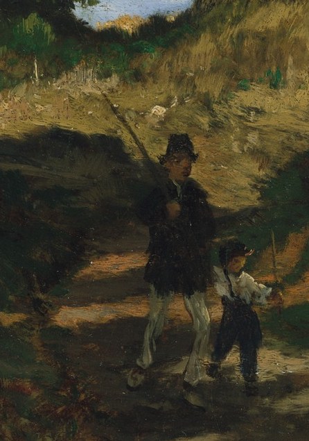 Now find the man seated on the path.