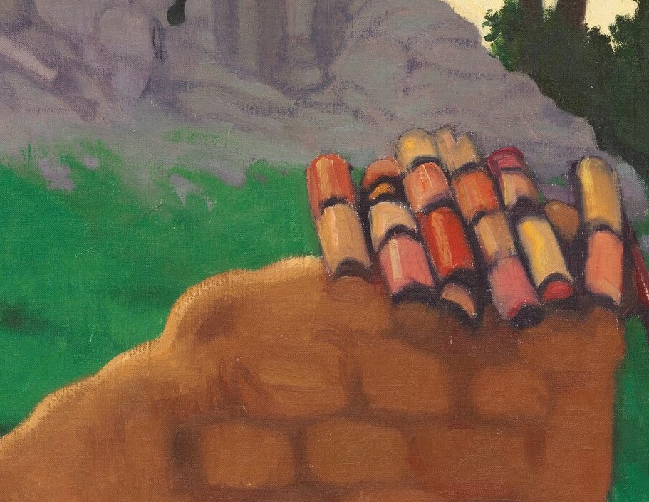A small cluster of color sits on the dirt mound.