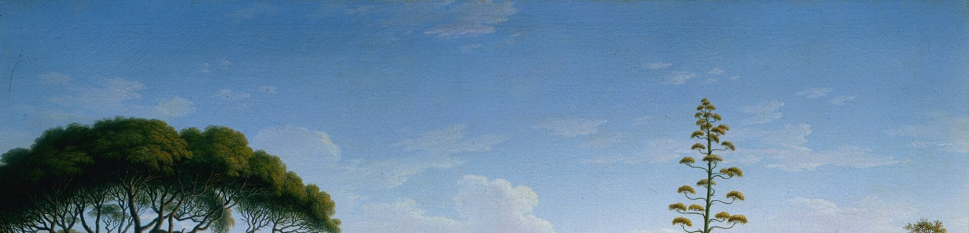 The high, thin cloud layer softens direct sunlight and creates a luminous overcast glow that keeps the palette unified; Hackert uses the clouds to diffuse the sky without dimming the land or sea below.