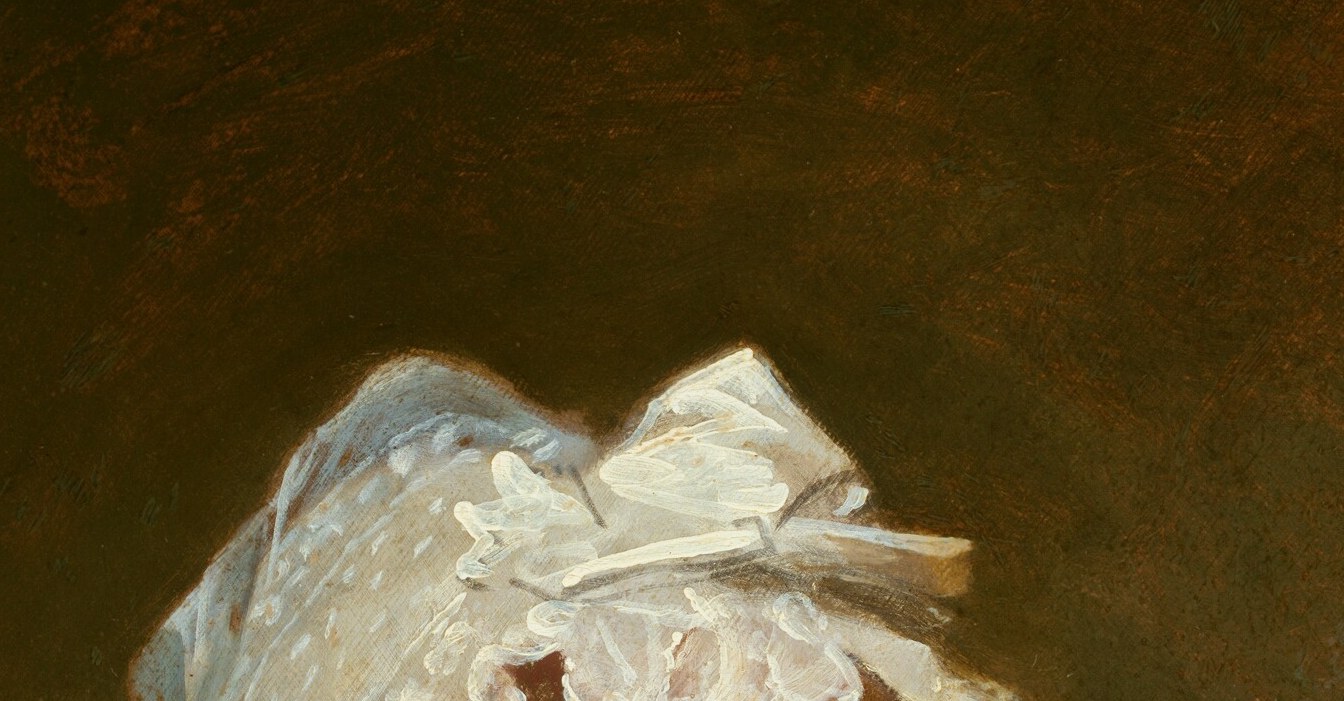 Stuart's hallmark: eyes rendered with liquid luminosity that seem to follow the viewer, the clearest index of his sitter's inner life.