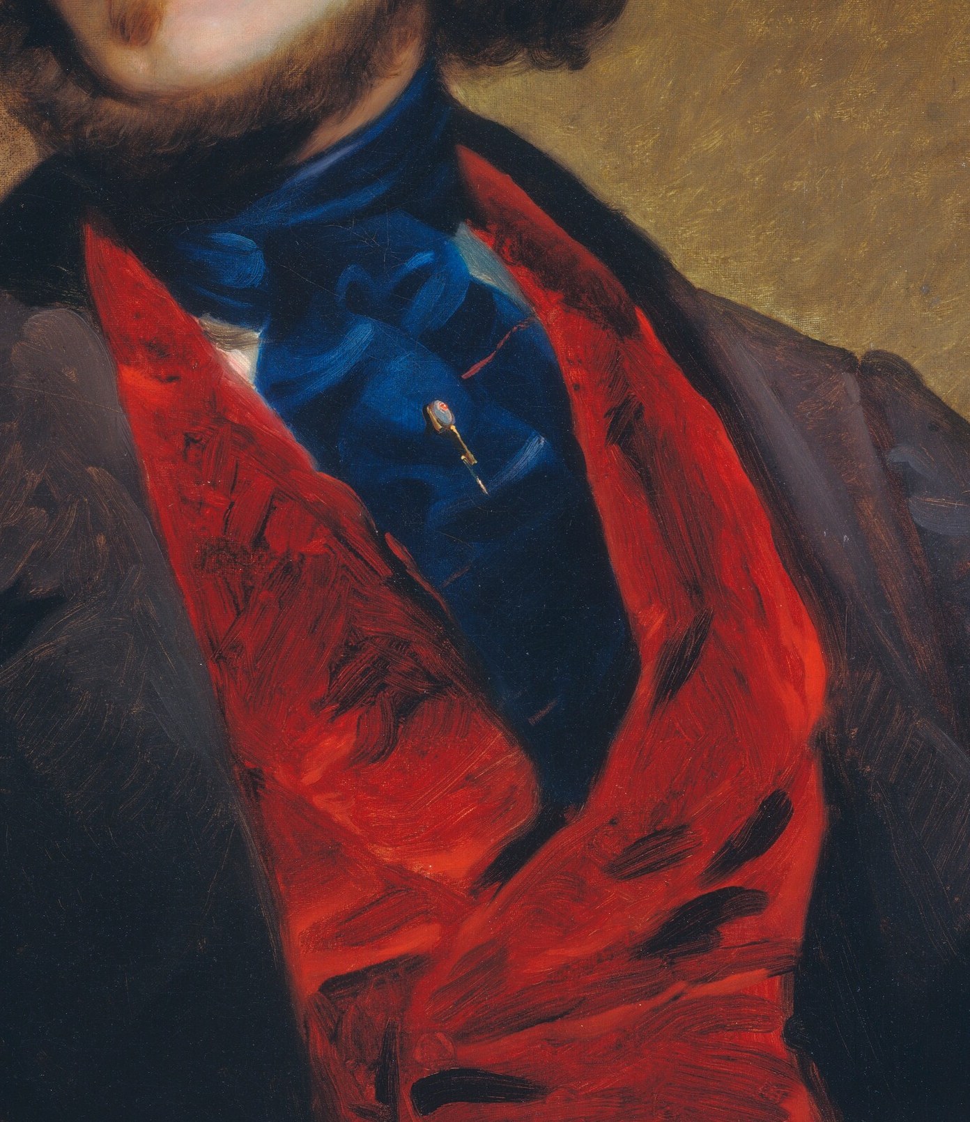 But look closely at the vivid red vest.