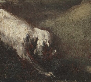A dog rests by the table.