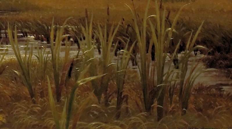 The detailed rendering of the reeds adds texture and a sense of immediacy, drawing the viewer into the scene.