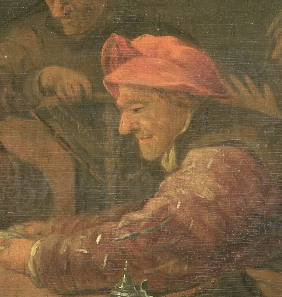 His use of light and shadow emphasizes their intense expressions.