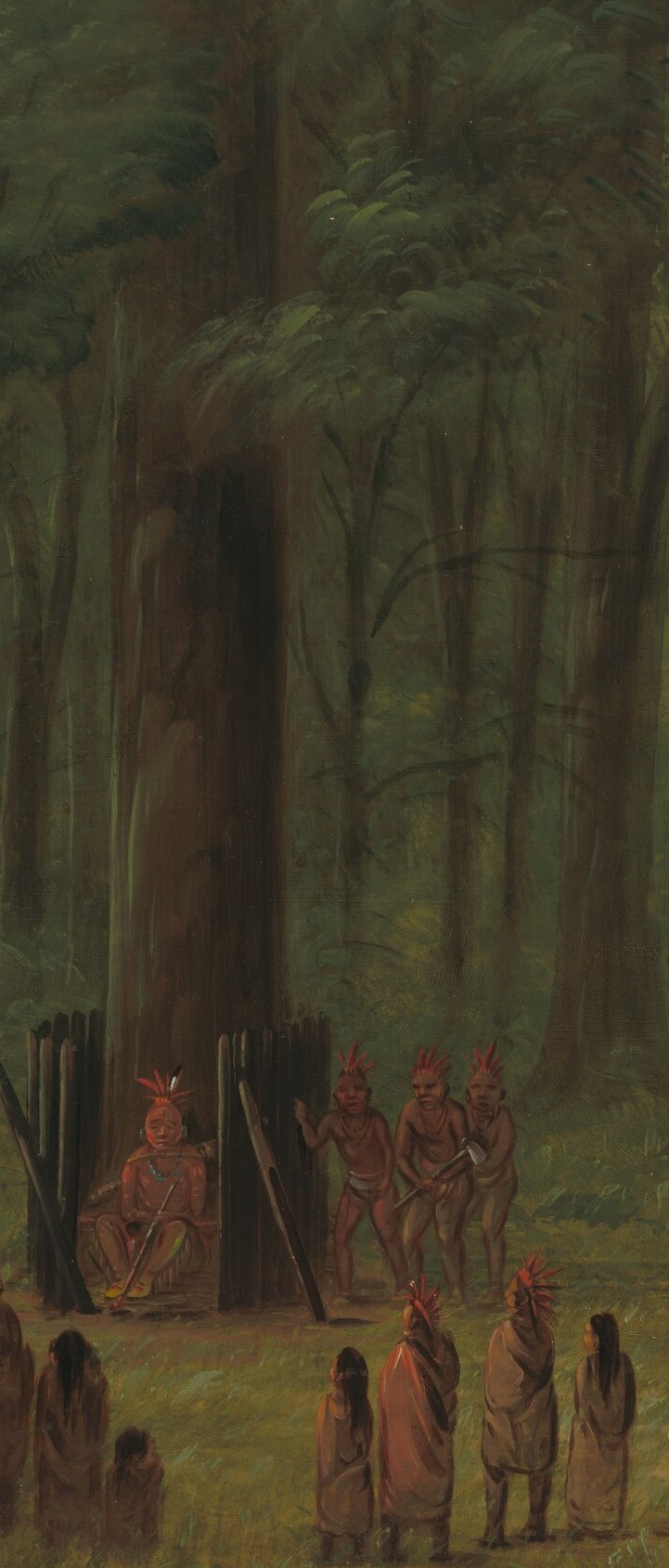 Villagers surround a prominent tree, a sacred place.