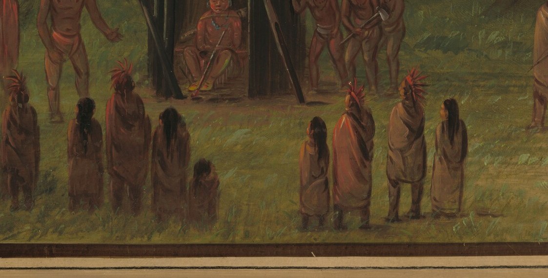 Their varied stances show respect for the deceased chief.