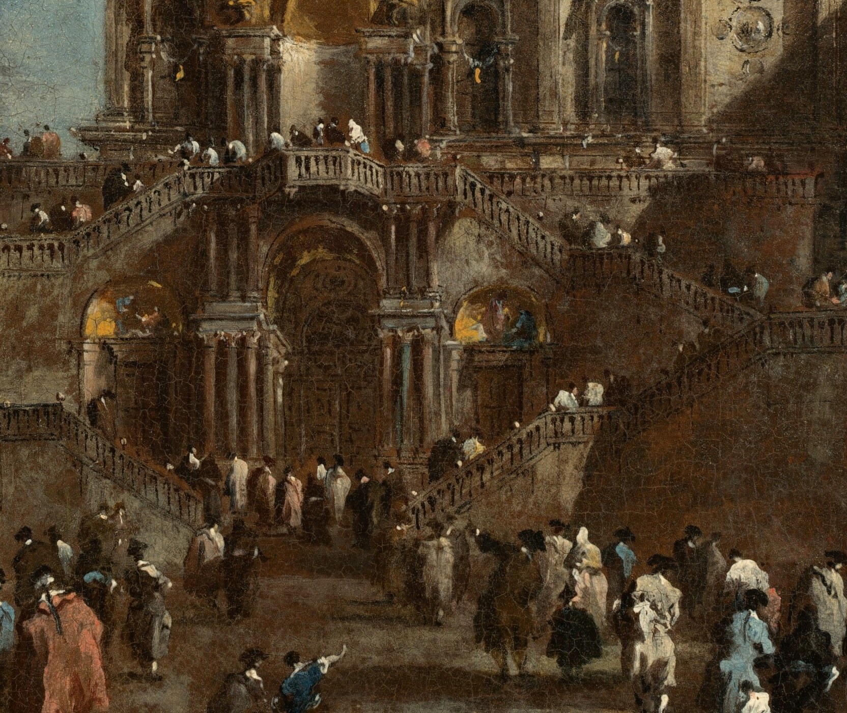 The stairs are a stage for the crowd, drawing the eye upwards to the basilica's entrance.
