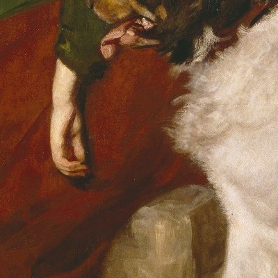 Its proud stance and vibrant colors add a lively detail to the pastoral scene.