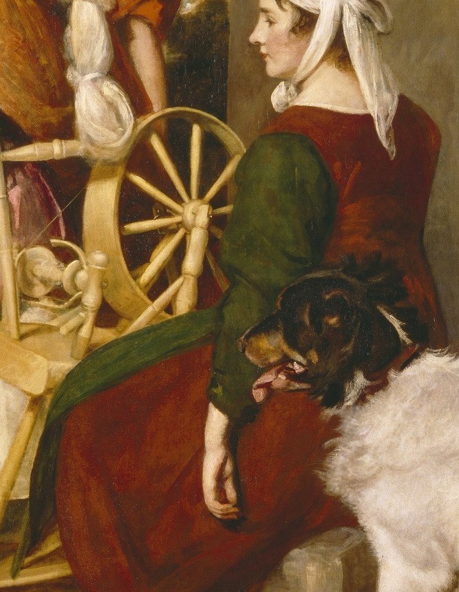 She guides the wheel with quiet competence.