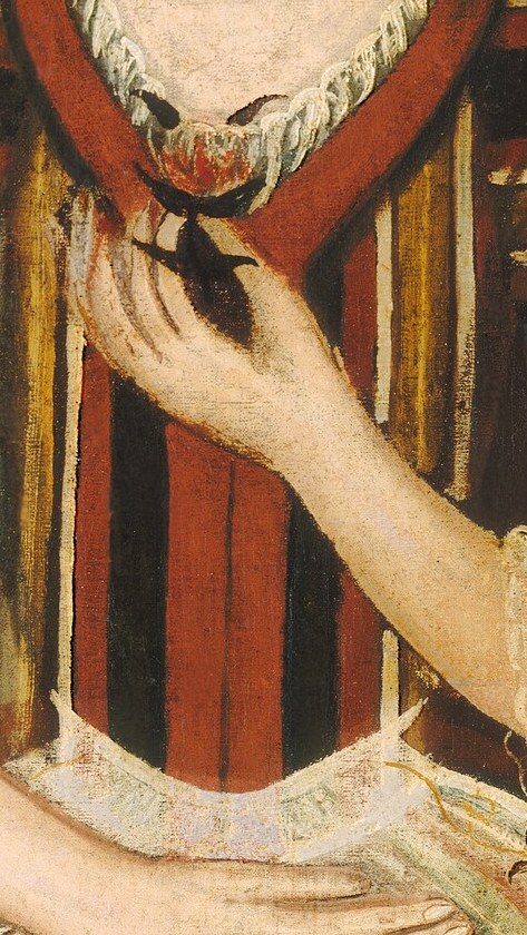 Look at the sharp, clean lines of her striped bodice.