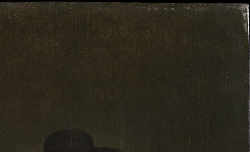 The hat's silhouette dominates the upper right and is deliberately echoed in miniature on the child, a visual rhyme that signals dynastic continuity.
