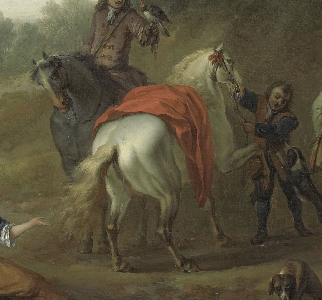 This white horse with its red blanket is a symbol of nobility.