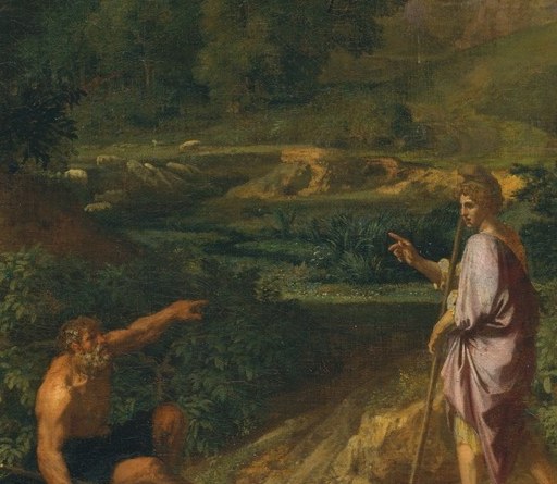 The frightened man is Battus. He broke a promise to the god.