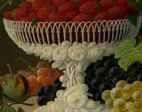 The footed bowl shows delicate lace-like pierced decoration on the stem and base , a luxury object that signals the owner's refinement, and a tour de force of white-on-white rendering.