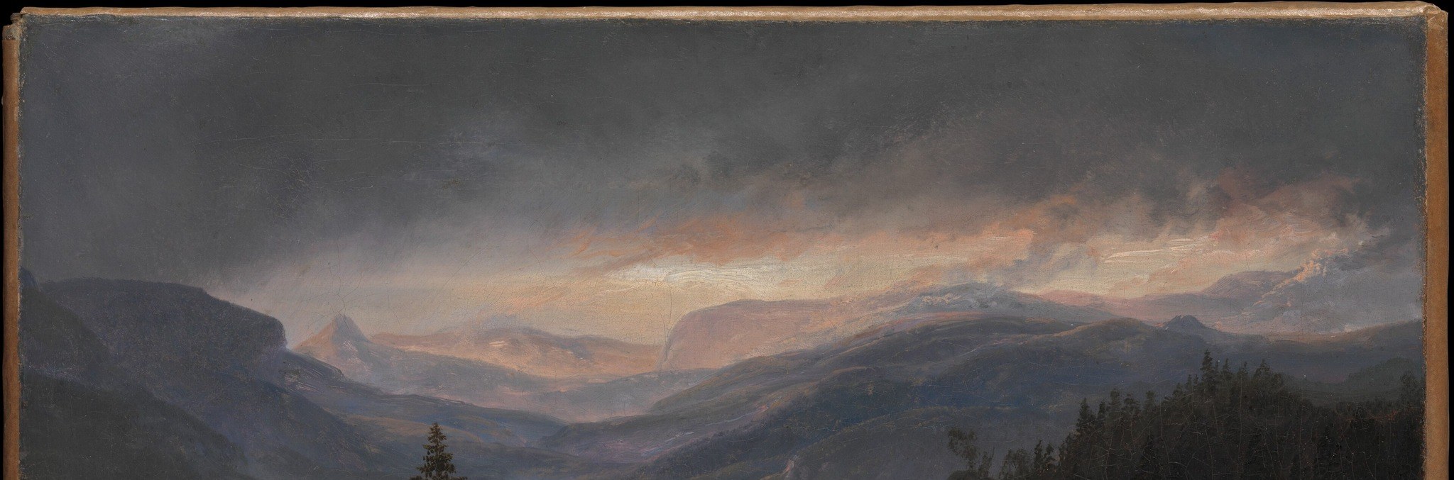 The interplay of light and shadow in the sky evokes a sense of awe and the sublime, characteristic of Romanticism.