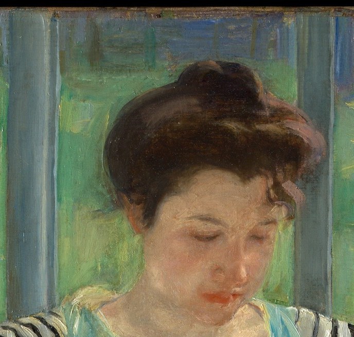 Her gaze is entirely fixed downward , she does not perform for the viewer, conveying absorbed, private domesticity that feels almost documentary