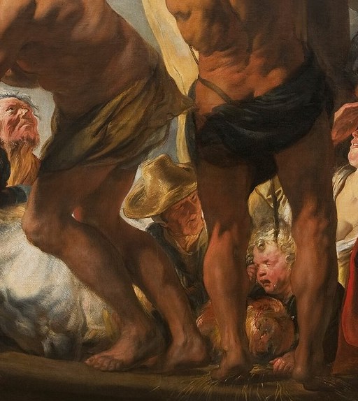 The apostle Peter reaches into a fish's mouth for a coin.