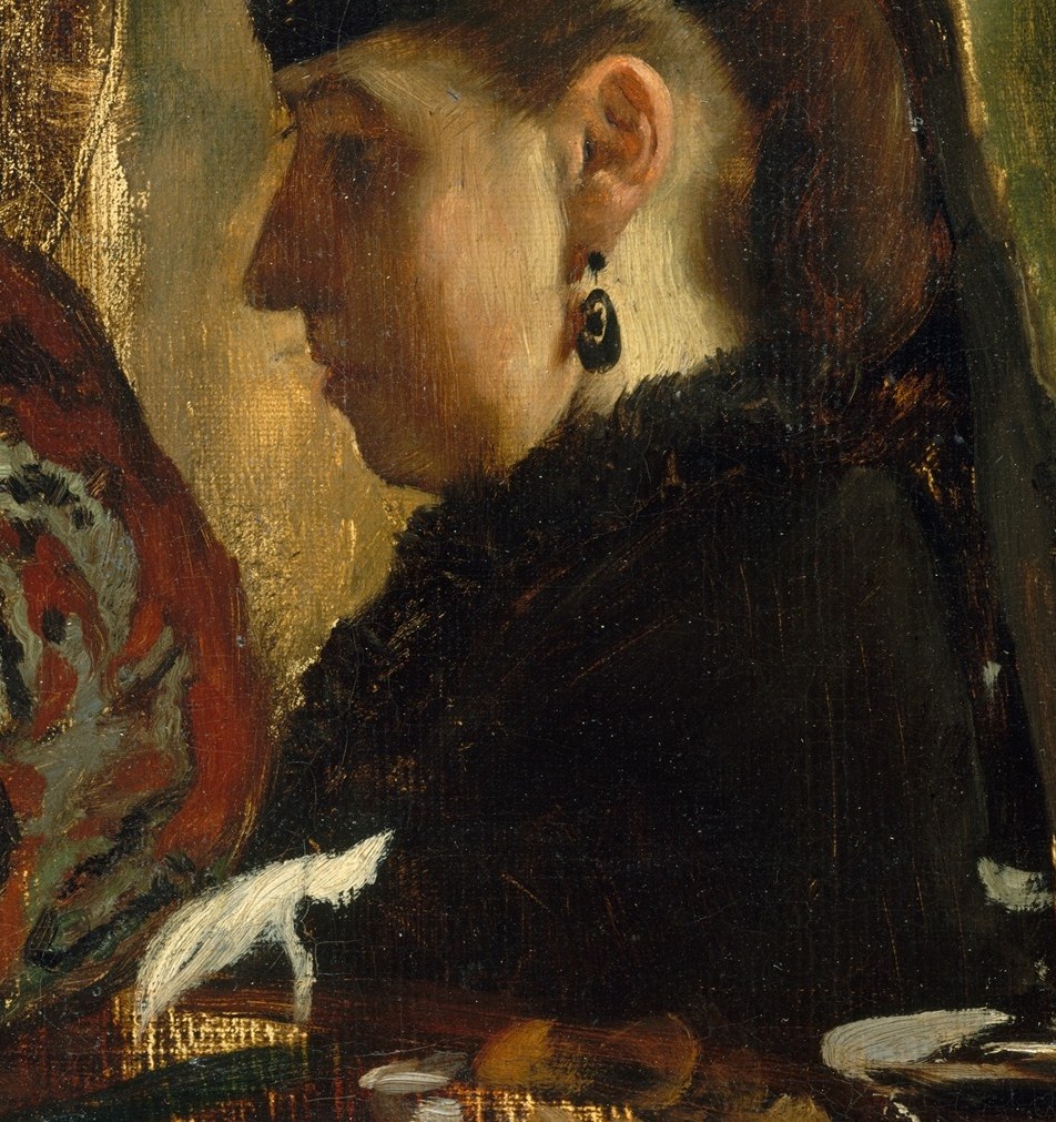 Now look at how Degas painted her dress.