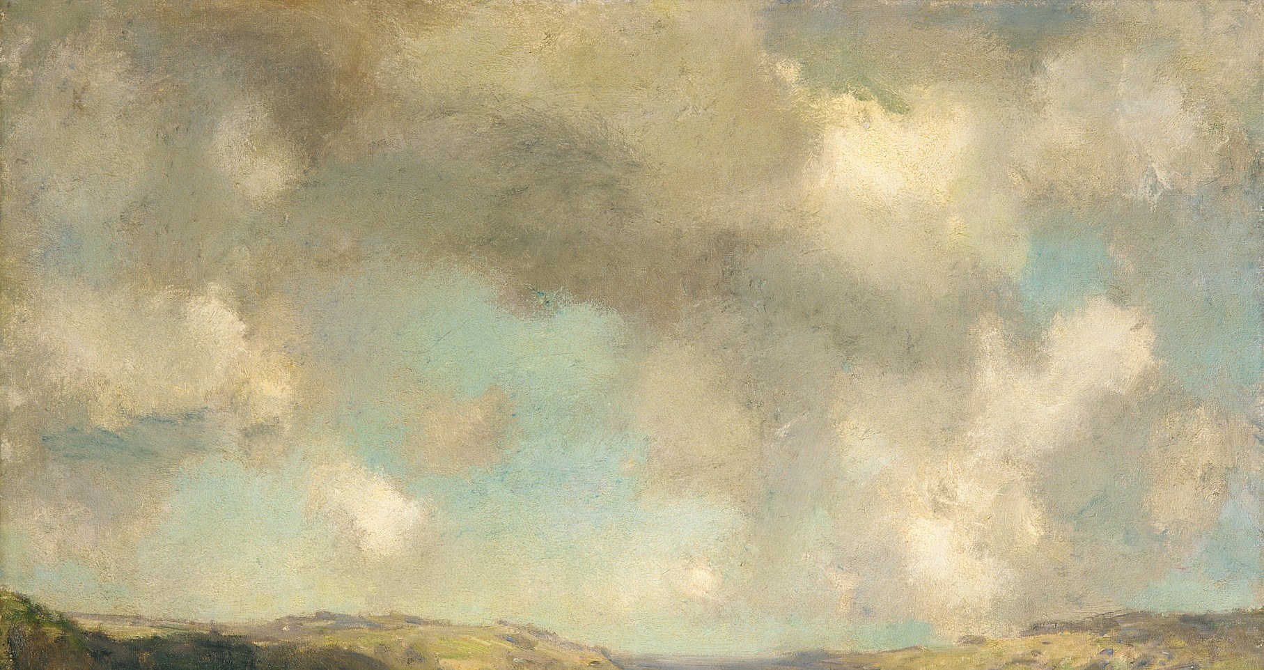 The interplay of light and shadow in the clouds suggests movement and changing weather.