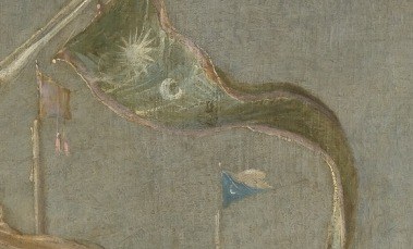 The central ship flies a flag with a crescent moon.