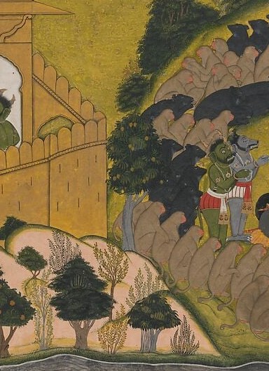 Now look at the horse beneath the central rider.
