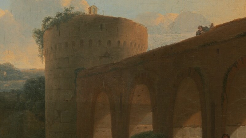 The receding arches create a rhythmic geometry and draw the eye through the bridge into the distance , a subtle exercise in linear perspective inside an atmospheric landscape.