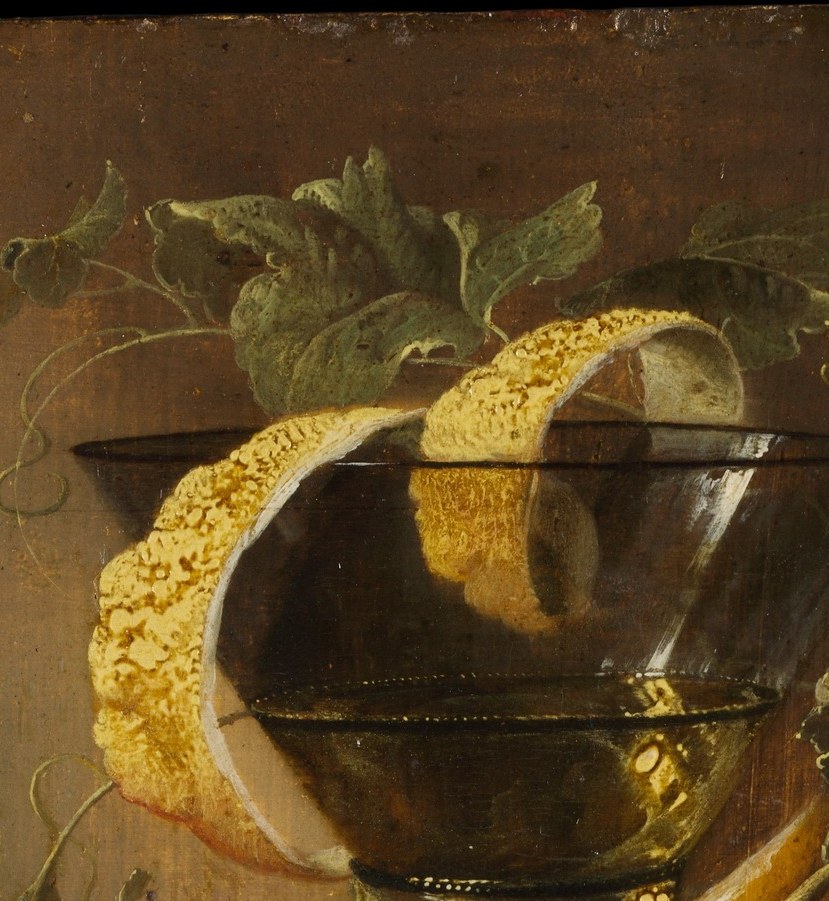 One continuous unbroken ribbon , Dutch masters used this as a virtuoso bravura test. The intact spiral also signals transience: a luxury fruit already being consumed, pleasure interrupted.