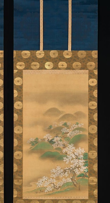 And across the panels, white blossoms answer it, a color argument in paint.