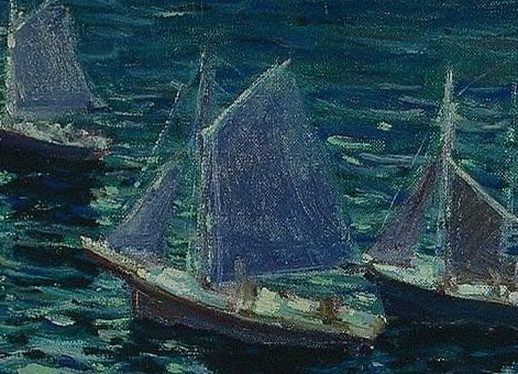 The angle of its sails and hull suggests movement and a slight lean into the wind.