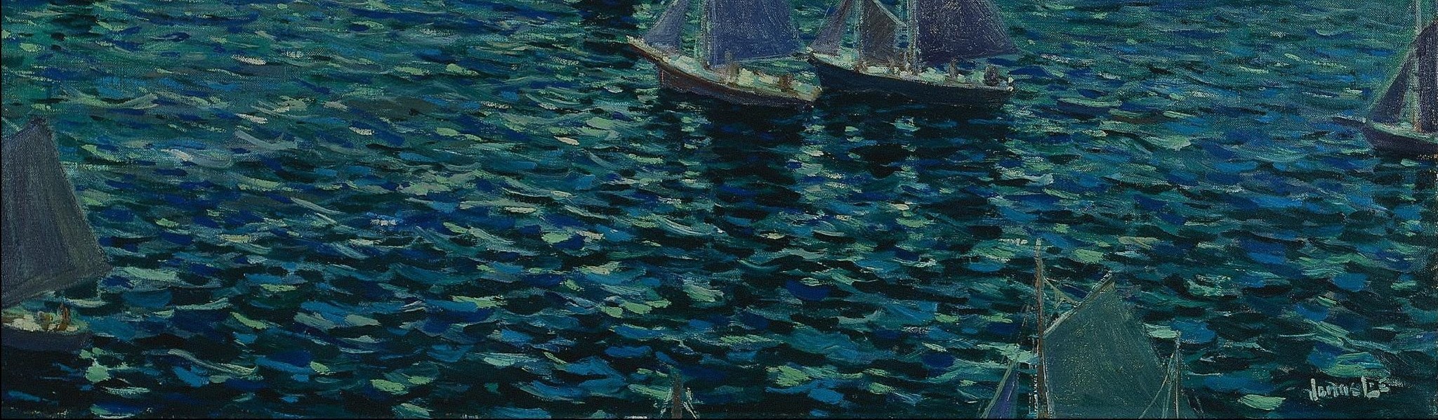 He used thick paint to give the water a choppy, textured surface.