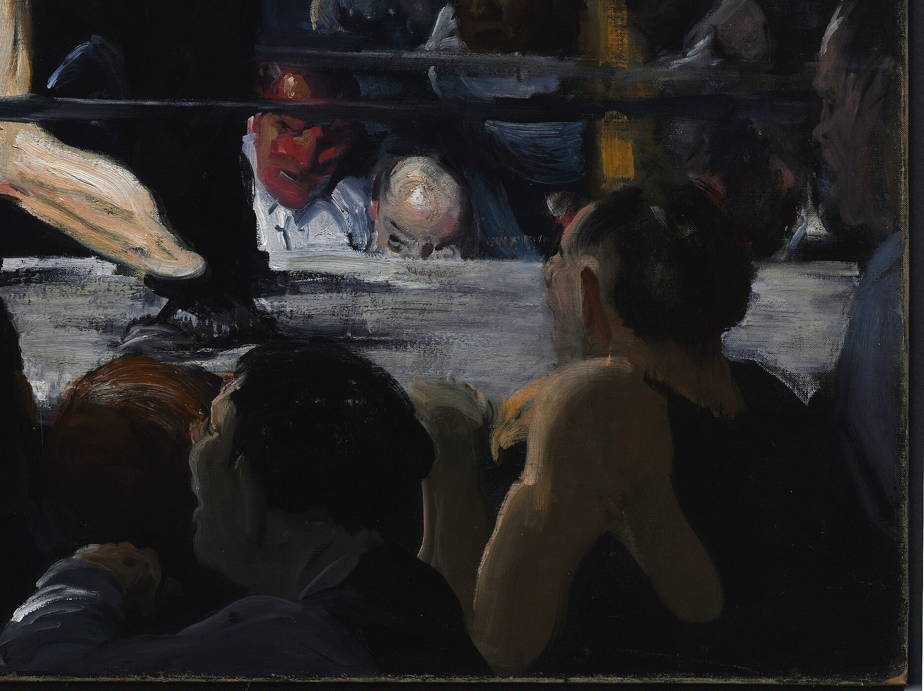 Bellows compresses the audience into a single seething mass, reinforcing the claustrophobia of the private club atmosphere.
