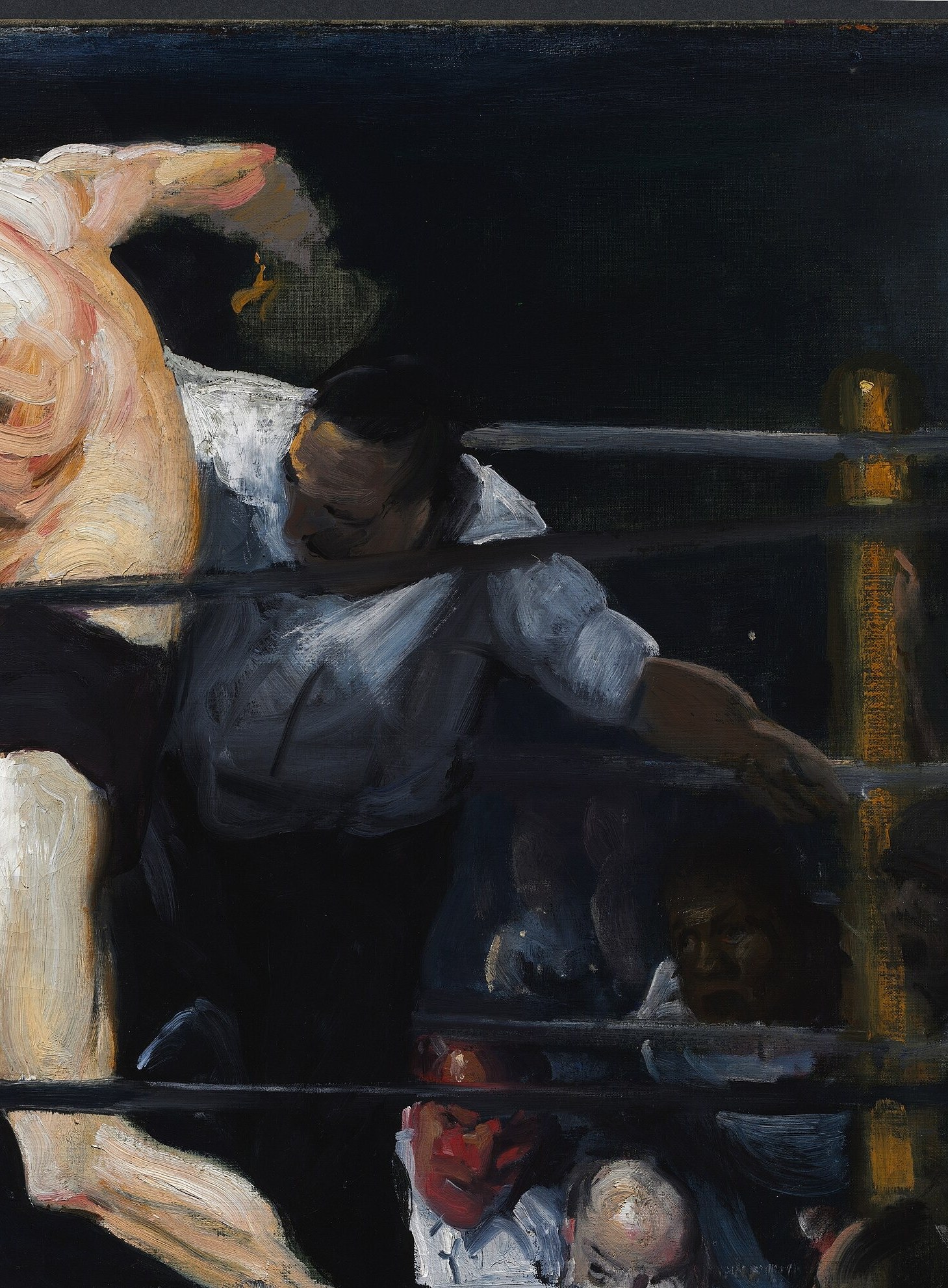 The receiving end of the blow; his arched neck and backward lean makes the impact viscerally legible even in a still image.