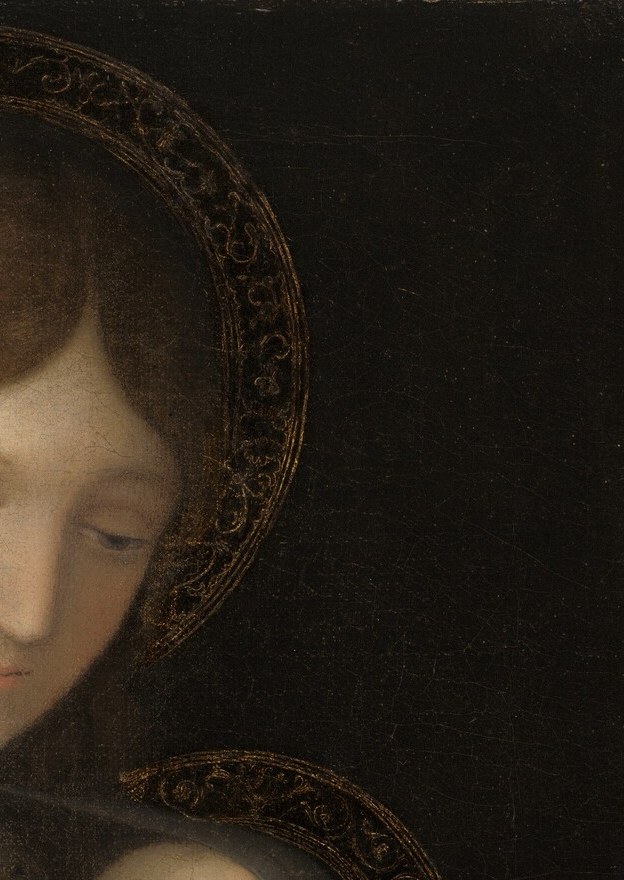 The nearly pure dark ground is where Mantegnesque staging meets Leonardo's influence , no landscape, no architecture, just void, forcing all meaning into the figures.