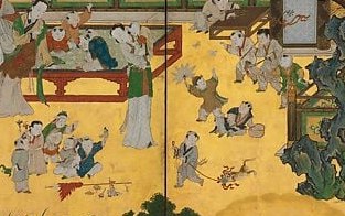 Women watch from the edges of the garden.