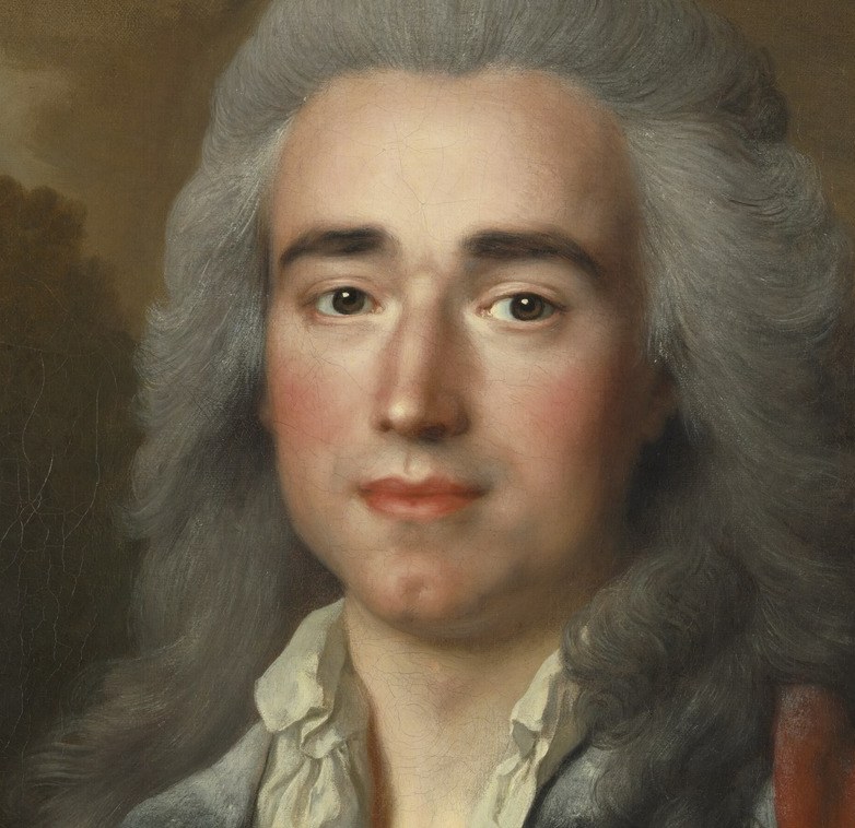 Look at the elegant powdered wig, a sign of high status.