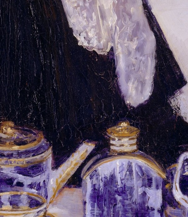 The distinctive Haviland Limoges service was a real family heirloom; identifying it unlocks the painting's biographical story
