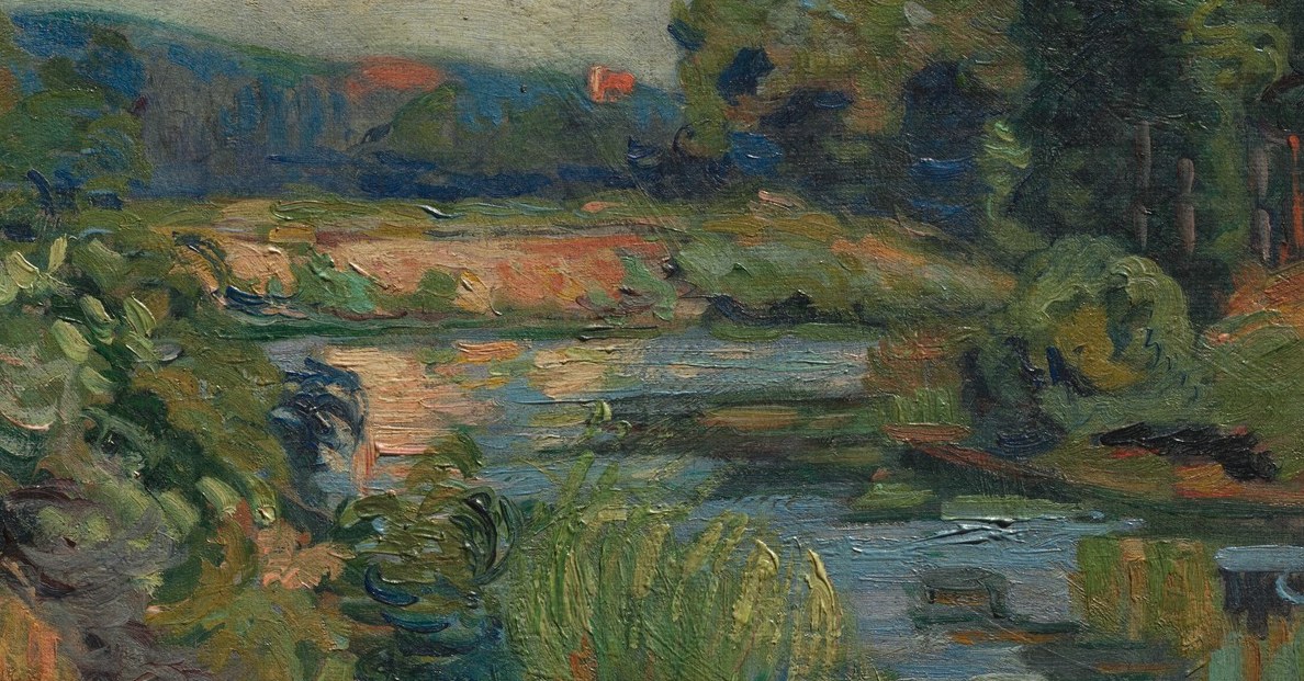 The Marne's sinuous bend anchors the composition; a camera gliding along it reveals how Guillaumin uses cool blues and greens to push depth against warm foreground banks