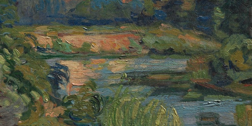 Then the river pulls you to the lightest thing in the painting.