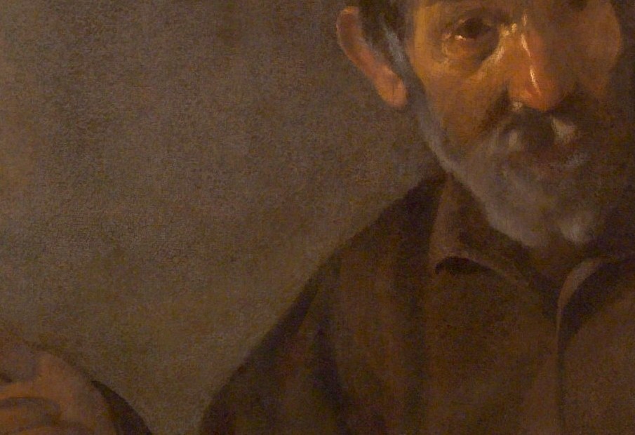 The disciples' faces show dawning recognition of Christ.