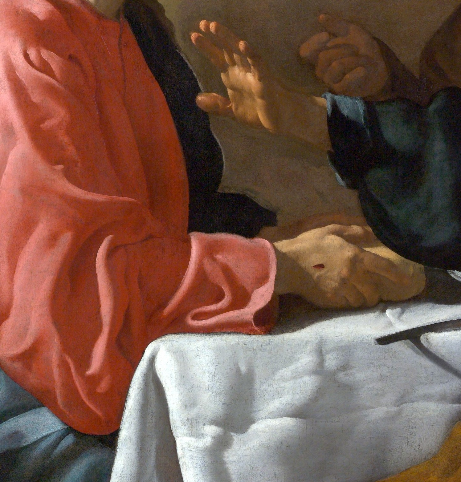 The bright pink robe highlights his divine presence.