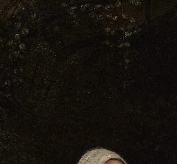 Calm, slightly averted expression typical of de Hooch's genre figures , readable as either invitation or polite reserve