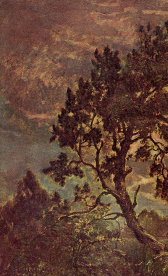 The compositional anchor of the painting; its dark form dramatically frames the glowing sky and creates depth through contrast , classic Barbizon foreground staging.