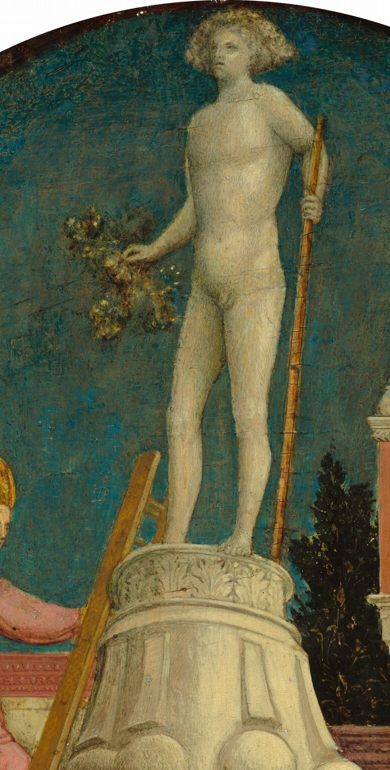 The target of destruction , rendered as an idealized Greco-Roman nude, its serene beauty makes the act of destruction feel transgressive and thus more powerful.