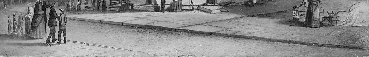 The unpaved, dirty street with patches of muddy snow is a deliberate anti-picturesque choice , it anchors the scene in the physical reality of poverty-level urban infrastructure in 1870s New York