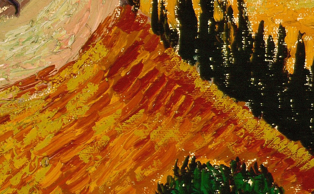 He built the ground from thick dabs of paint.